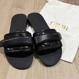 Dior Black Calfskin Cannage Slide Sandals 41